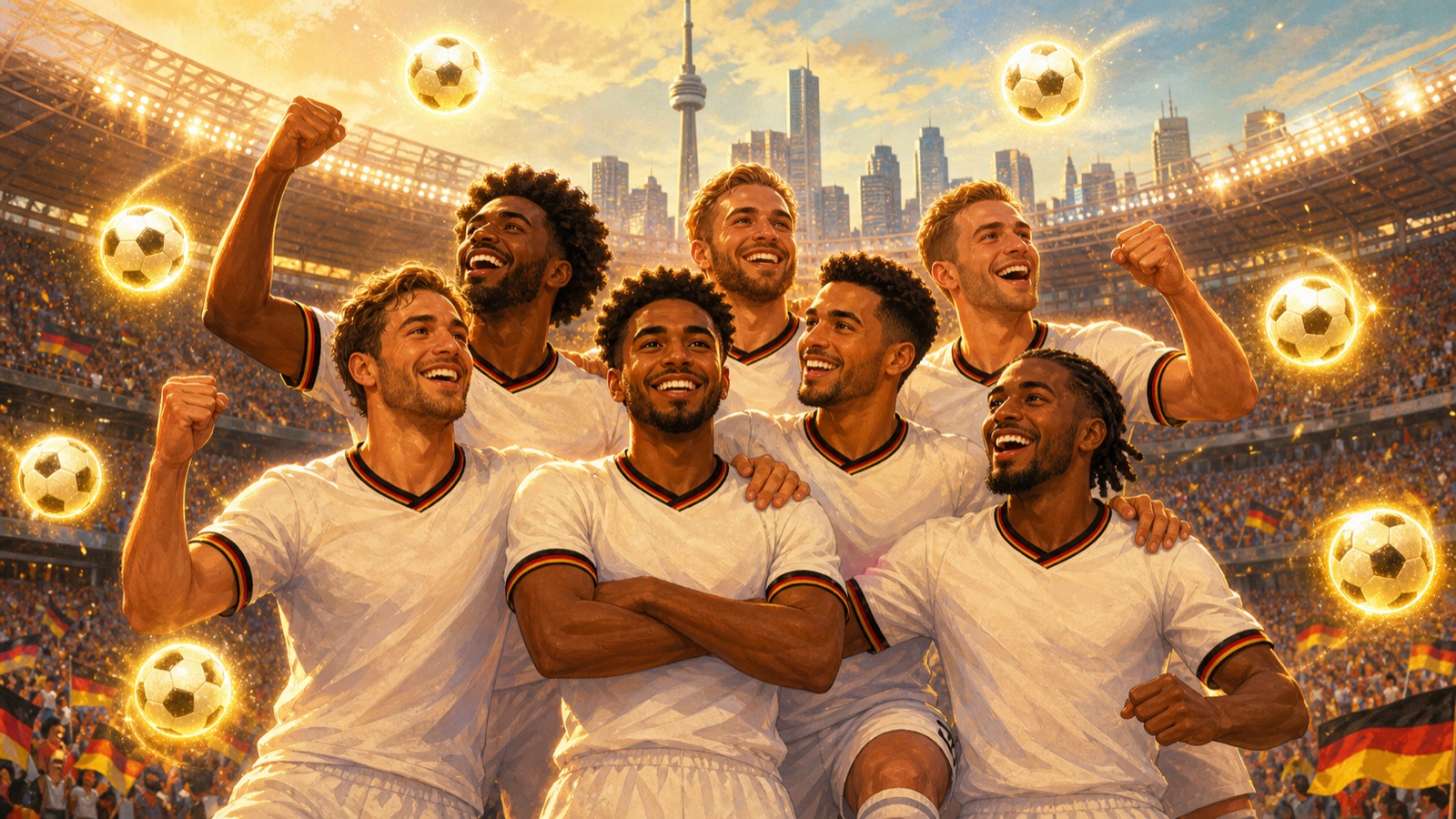 Storybook-Szene: Die Mannschaft jubelt nach dem Comeback