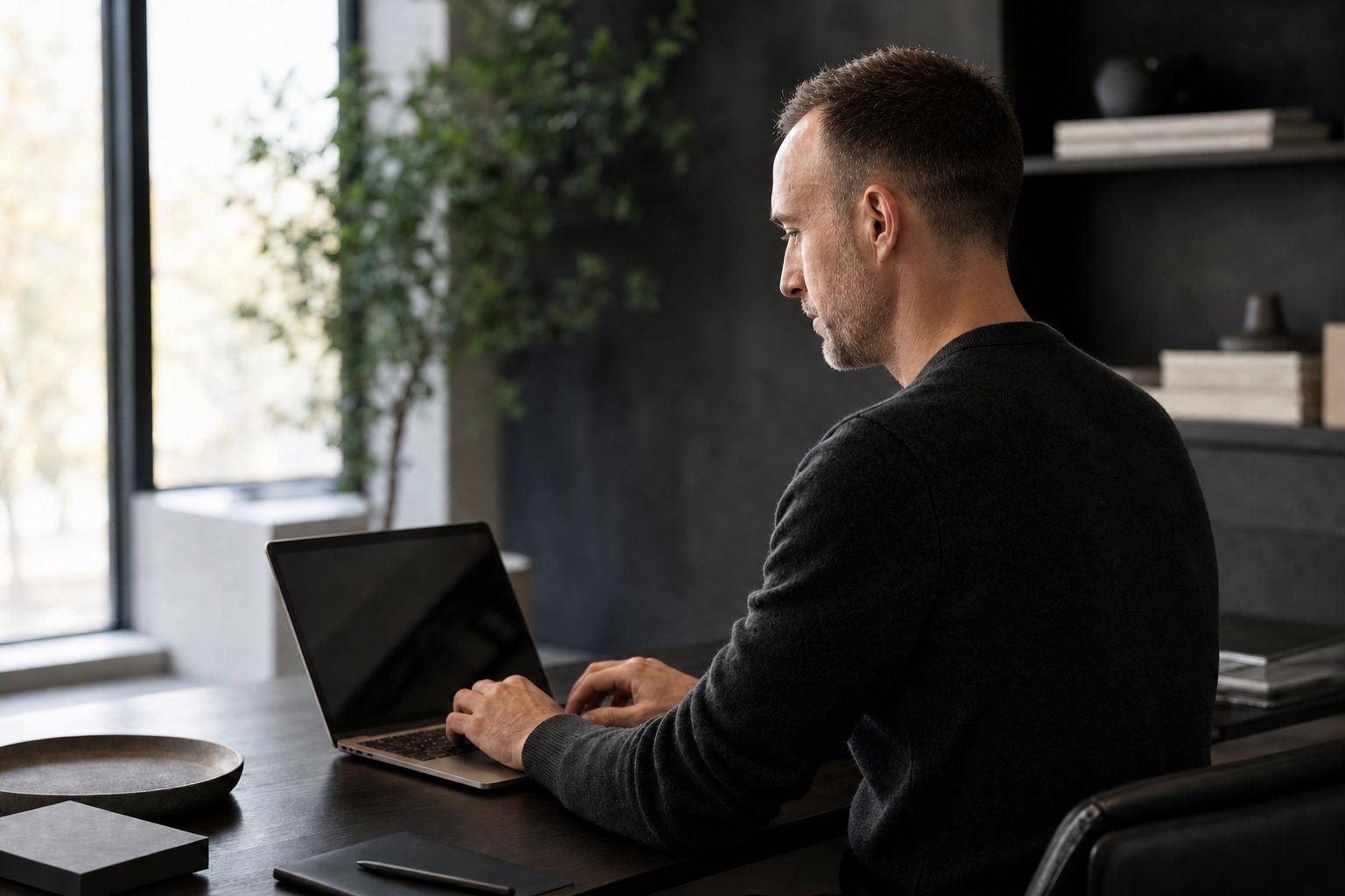 Oliver Welsch bei der Arbeit am Laptop